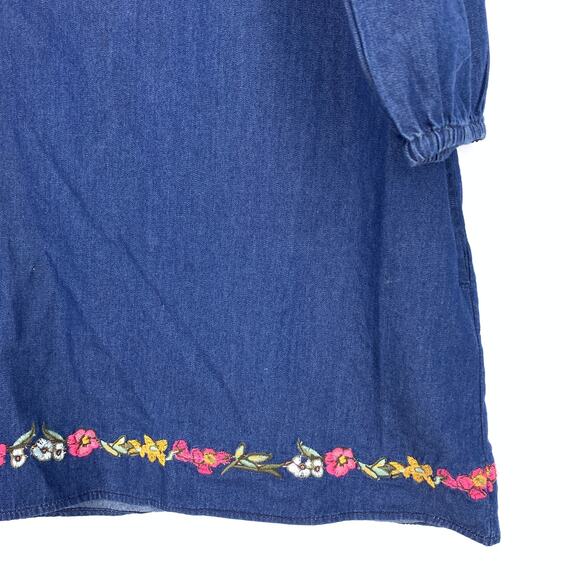 Peek Girls Size Large 10 Chambray Embroidered Floral Dress Blue Long Sleeve - Picture 4 of 6